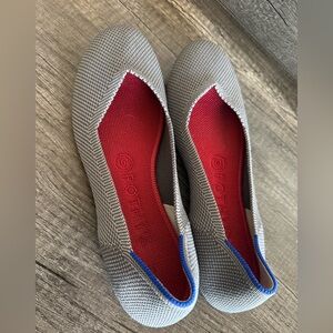 Rothy's Grey Knit Flats with Red Insole and Blue Trim